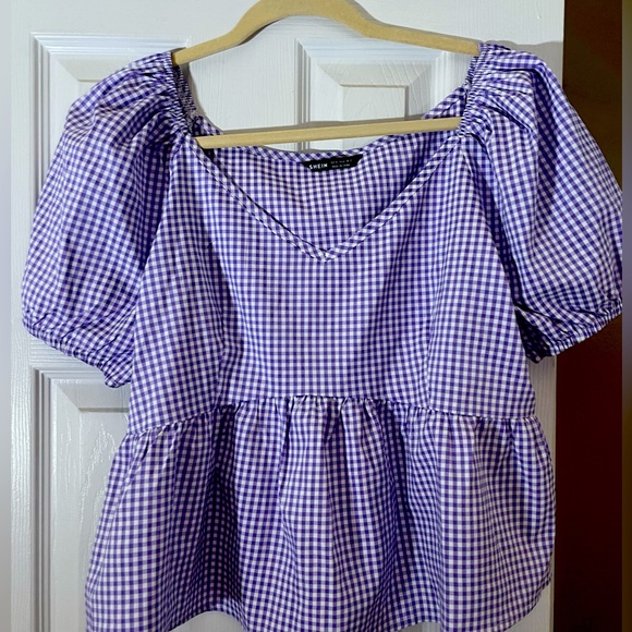 Purple Gingham Peplum Top - Picture 1 of 3